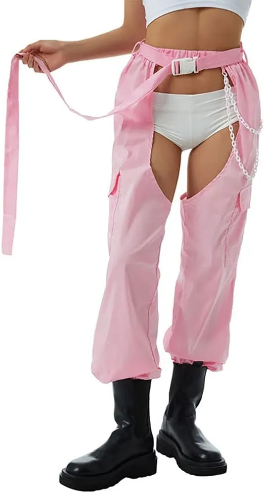Women Fashion Cargo Pants High Rise Sweatpants Rave Reflective Pants Solid Color Color Block