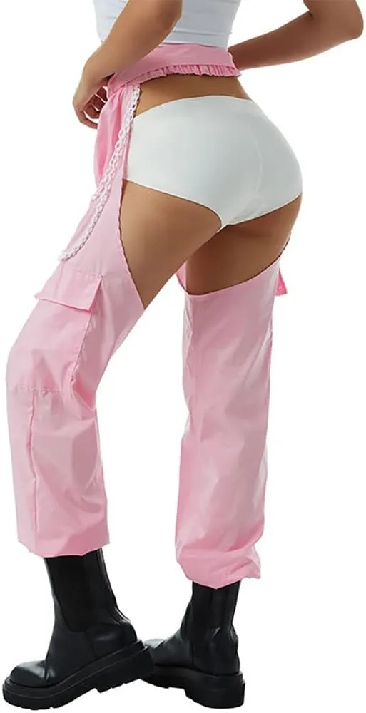 Women Fashion Cargo Pants High Rise Sweatpants Rave Reflective Pants Solid Color Color Block