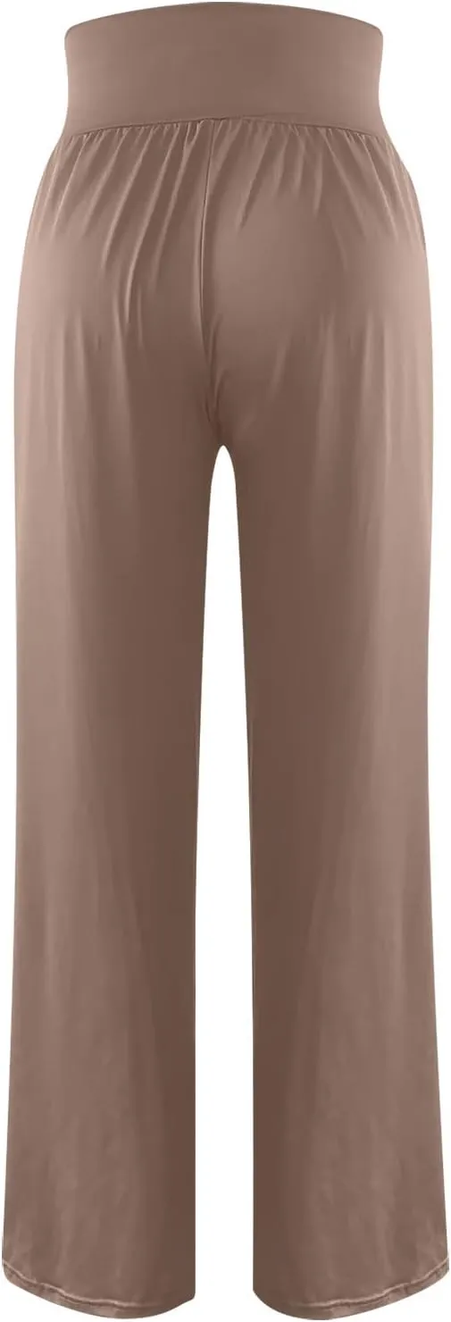 Women High Waist Straight Leg Pants Solid Color Crossed Trousers Casual Loose Sports Pant Slim Stretchy Yoga Pants