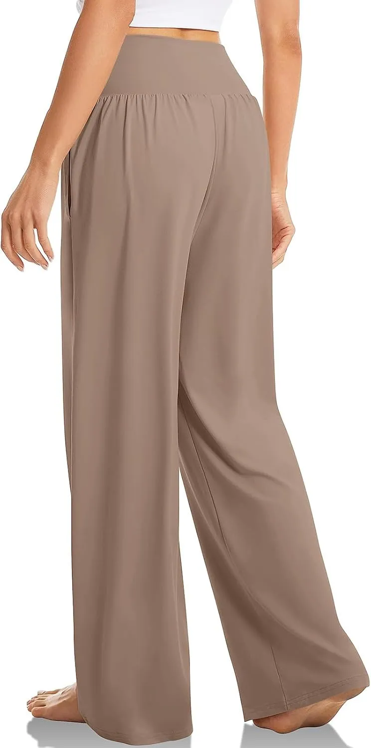 Women High Waist Straight Leg Pants Solid Color Crossed Trousers Casual Loose Sports Pant Slim Stretchy Yoga Pants