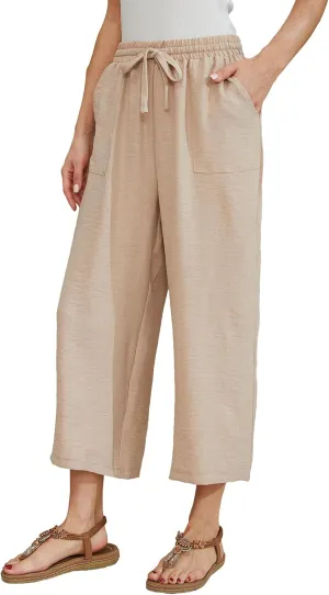 Women Linen Pants High Waist Wide Leg Pants Lightweight Comforts Summer Capri Pants Vacation Outfits for Women Girls