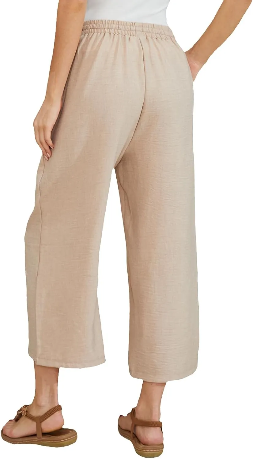 Women Linen Pants High Waist Wide Leg Pants Lightweight Comforts Summer Capri Pants Vacation Outfits for Women Girls