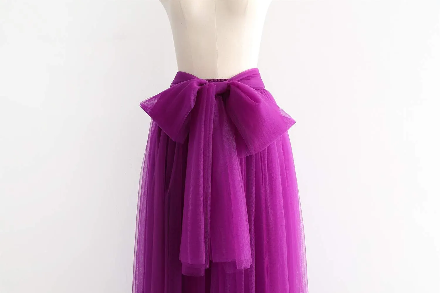 Women Maxi Long Tulle Skirt Floor Length with Bowknot High Waisted for Wedding Party Dress