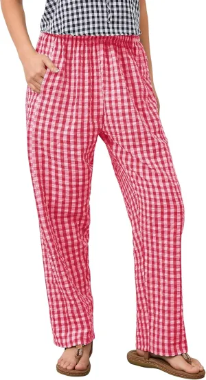 Women Plaid Wide Leg Pants Low Waist Gingham Print Lounge Long Tunic Pants Y2K Pajama Lounge Trousers with Pockets