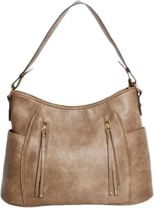 Women PU Leather Handbags Fashion Zipper Tote Bag Adjustable Shoulder Strap Hobo Shoulder Bags for Work Shopping