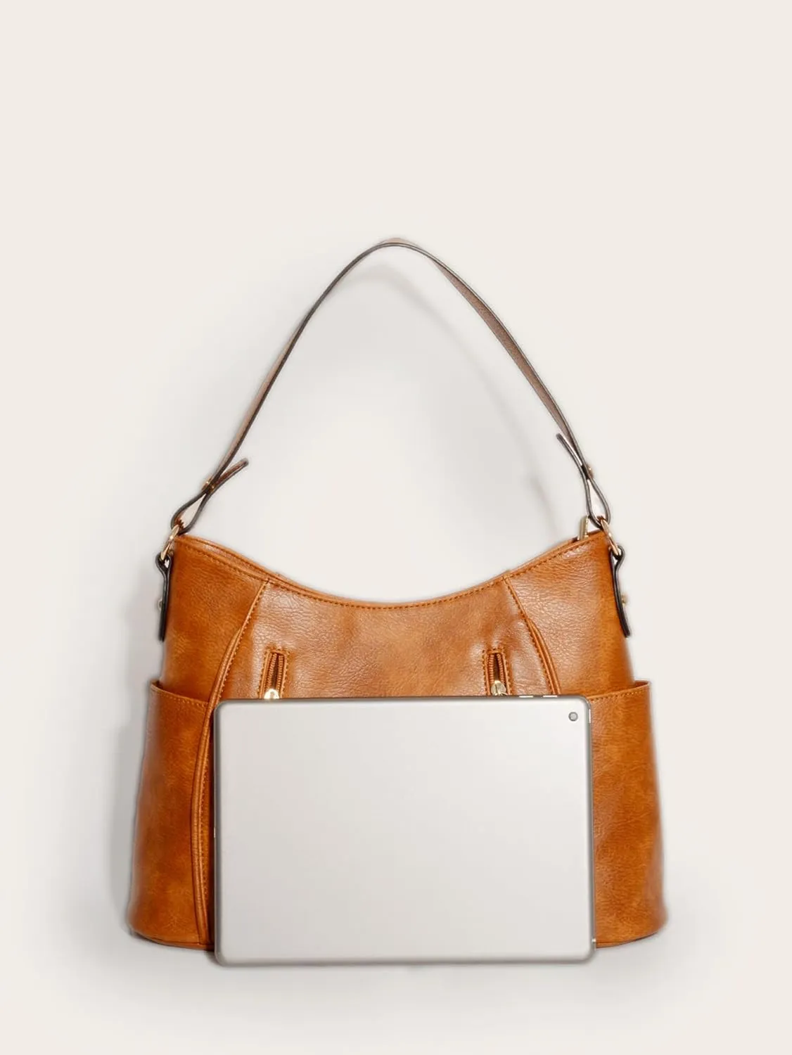 Women PU Leather Handbags Fashion Zipper Tote Bag Adjustable Shoulder Strap Hobo Shoulder Bags for Work Shopping