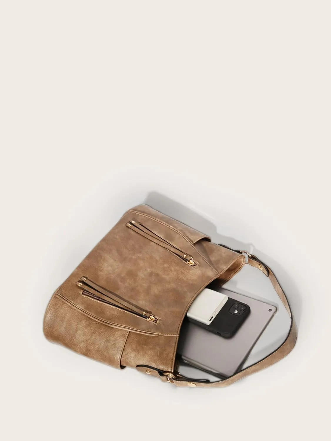 Women PU Leather Handbags Fashion Zipper Tote Bag Adjustable Shoulder Strap Hobo Shoulder Bags for Work Shopping