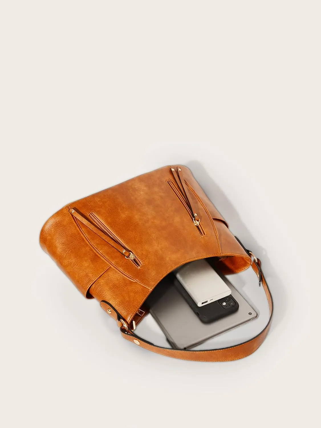 Women PU Leather Handbags Fashion Zipper Tote Bag Adjustable Shoulder Strap Hobo Shoulder Bags for Work Shopping