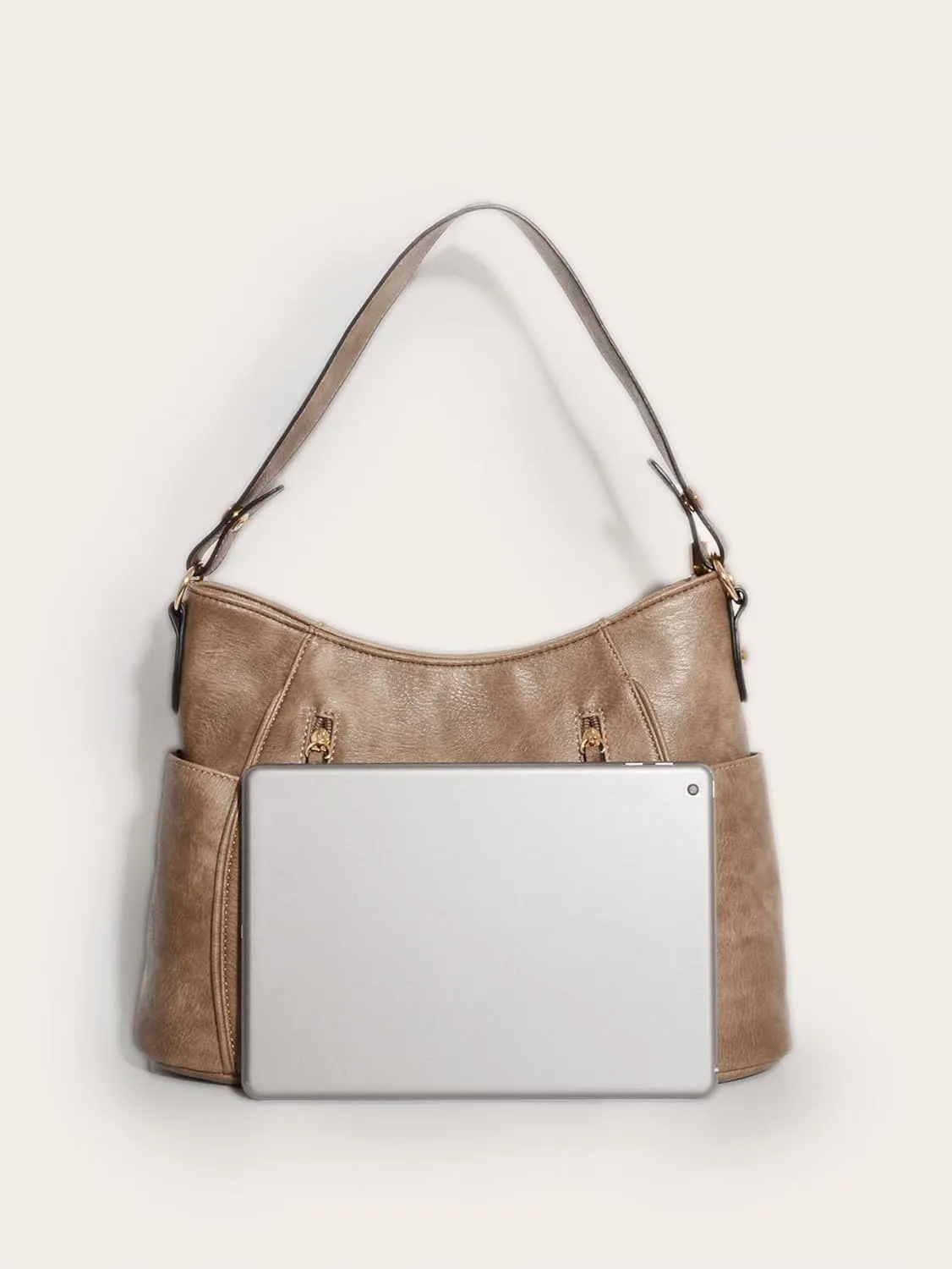 Women PU Leather Handbags Fashion Zipper Tote Bag Adjustable Shoulder Strap Hobo Shoulder Bags for Work Shopping