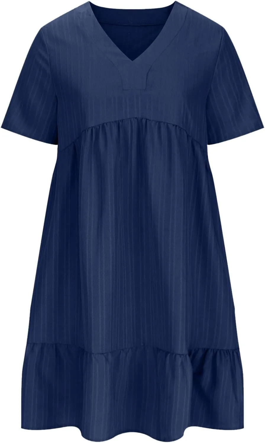 Women Ruffle Tiered Layered Flowy A Line Dresses Short Sleeve V Neck Summer Dress Holiday Casual Beach Sundress