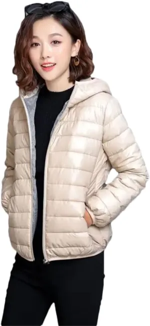 Women Short Cotton-Padded Jacket Down Cotton Coat Light Thin Quilted Lattice Parkas Tops Coats Creamy-white XL