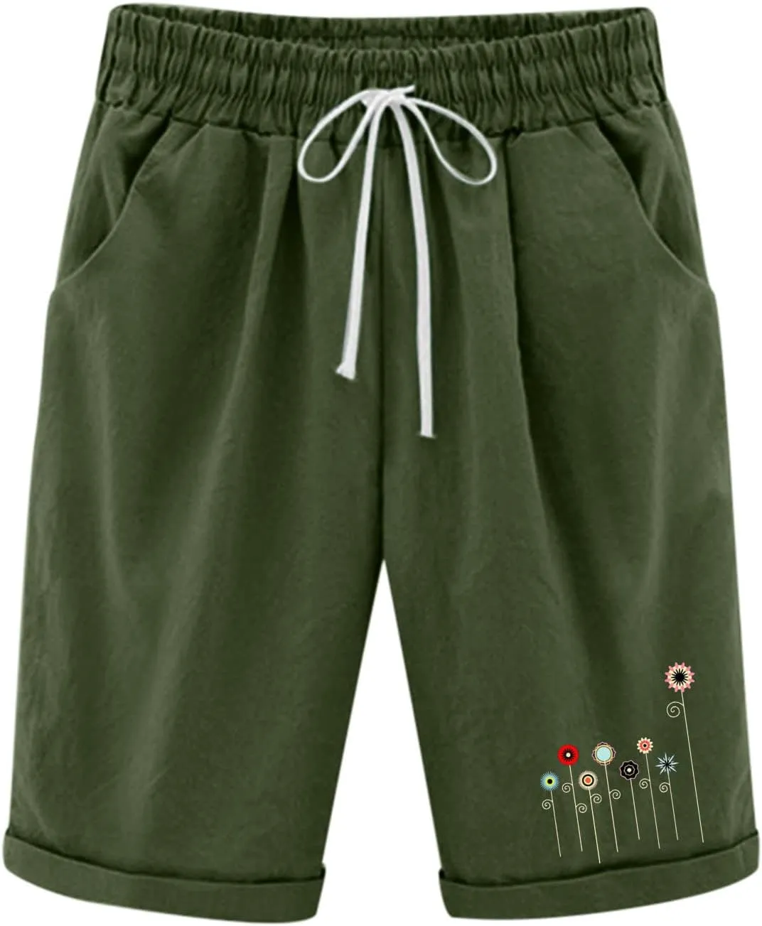 Women Summer Plus Size Casual Shorts Trendy Pleated Smocked Waist Roll-up Leg Trouser Jogger Running Lounge Sweatpant