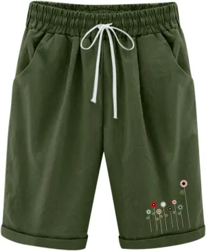 Women Summer Plus Size Casual Shorts Trendy Pleated Smocked Waist Roll-up Leg Trouser Jogger Running Lounge Sweatpant