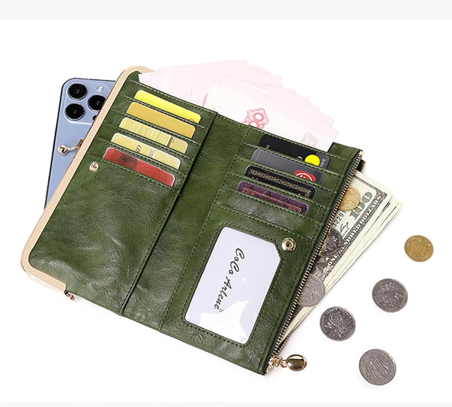 Women Wallet PU Leather Card Holder Female Purse Large Capacity Bi-fold Clutch with Zipper Pocket, Birthday Gift for Mom Wife Aunt Girls Ladies