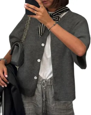 Women Y2k Knit Cardigan Shirts Open Front Button Down Crop Cardigans Sweater Short Sleeve Loose Tee Tops