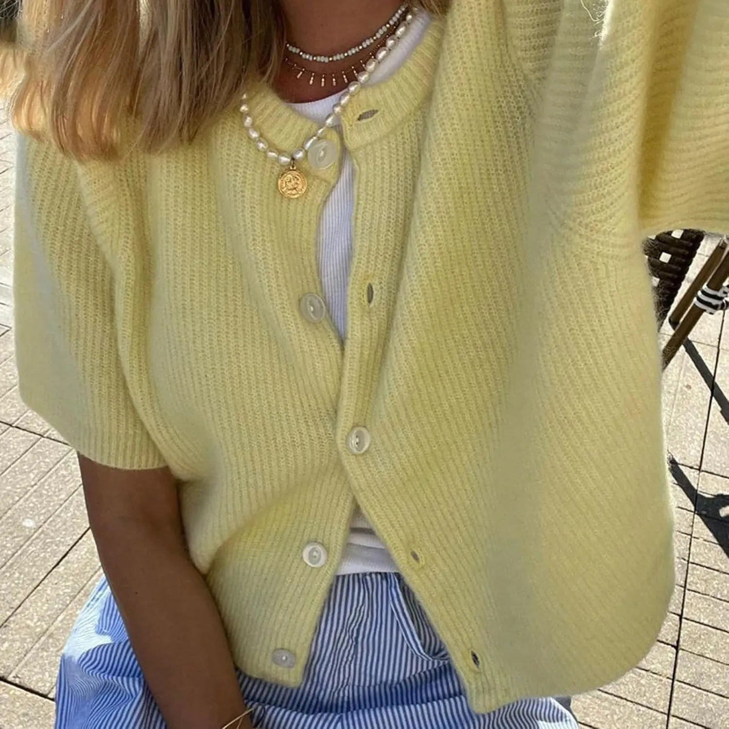 Women Y2k Knit Cardigan Shirts Open Front Button Down Crop Cardigans Sweater Short Sleeve Loose Tee Tops