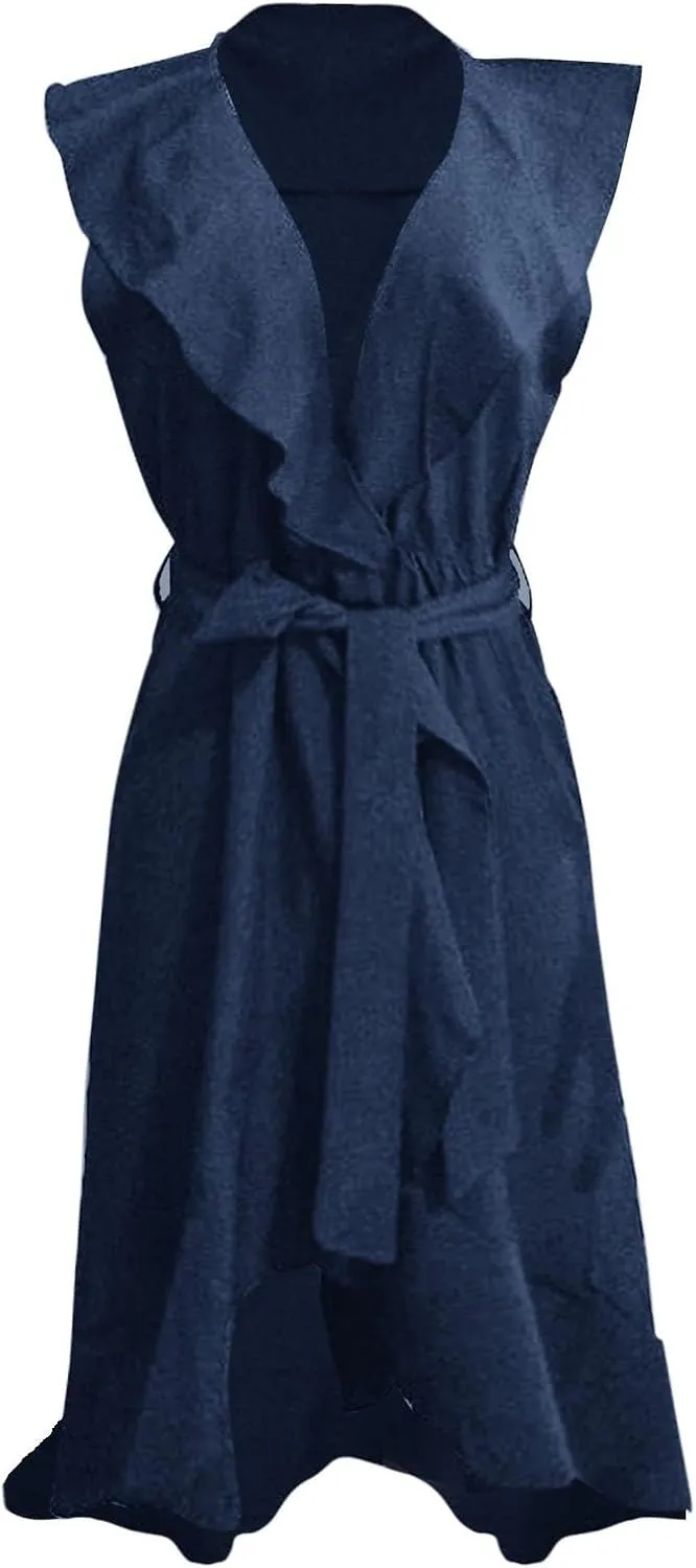 Women's 2025 Summer Wrap Midi Dress Casual Boho Deep V Neck Cocktail Dress Short Sleeve Ruffle Hem Split Beach Long Dresses