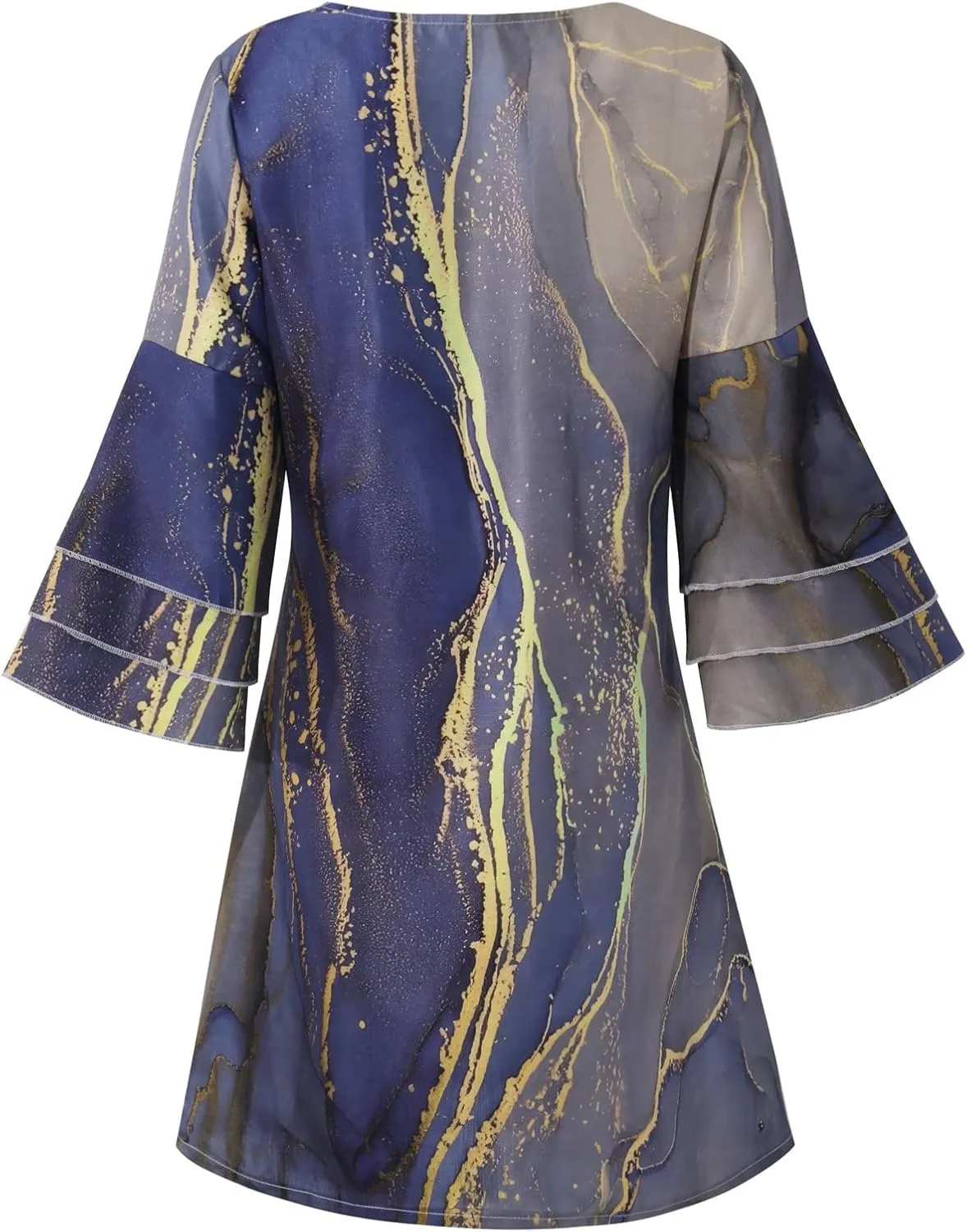 Womens 3/4 Bell Sleeve V Neck Elegant Mini Dress Floral Printed Beachwear Temperament Casual Resort Dress
