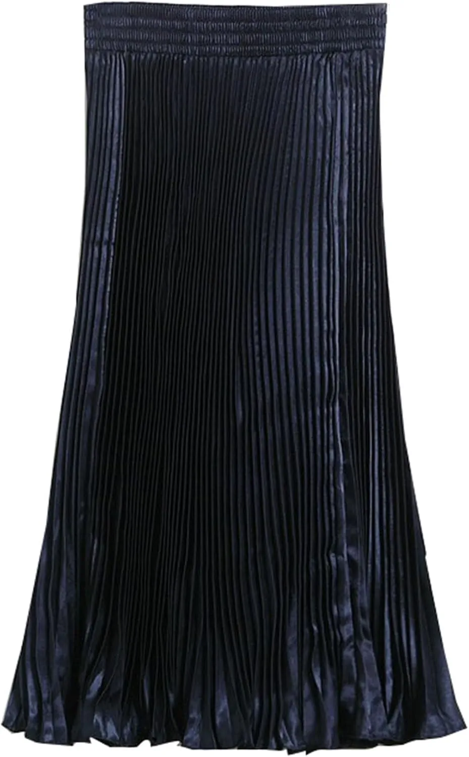Women's A-Line Metallic Shiny Accordion Pleated Skirt Elastic Waist Midi Skirts