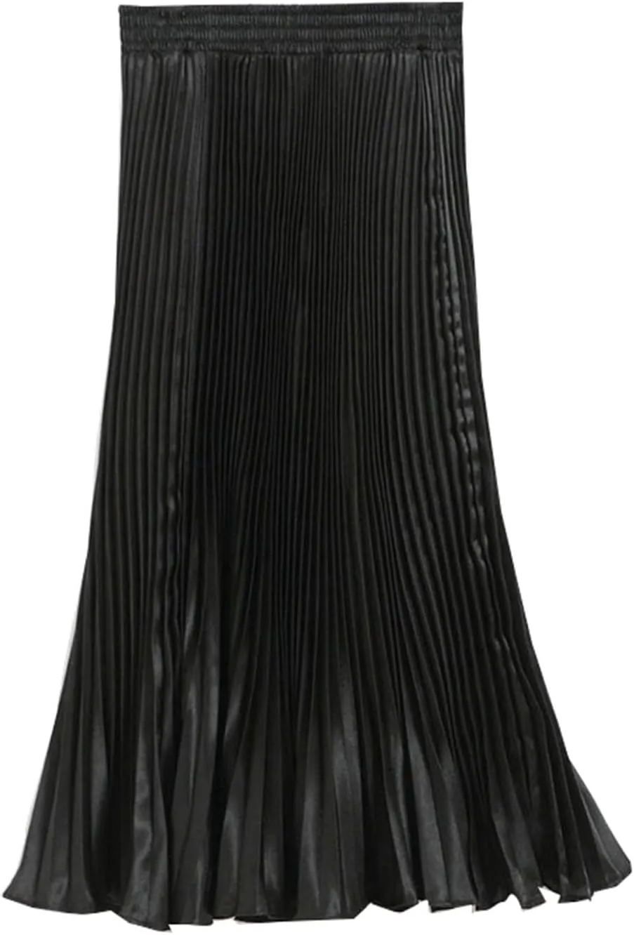 Women's A-Line Metallic Shiny Accordion Pleated Skirt Elastic Waist Midi Skirts