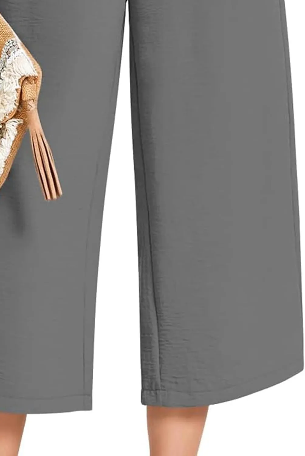 Womens Capri Pants Wide Leg High Waisted Lounge Pants Drawstring Casual Loose Palazzo Pants Trousers with Pockets