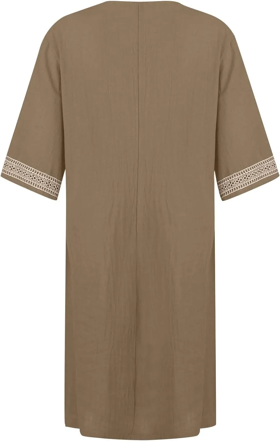 Women's Casual Dresses Summer Loose Trendy Short Sleeve V-Neck Solid Color Lace Beach Vacation Dress, S-3XL