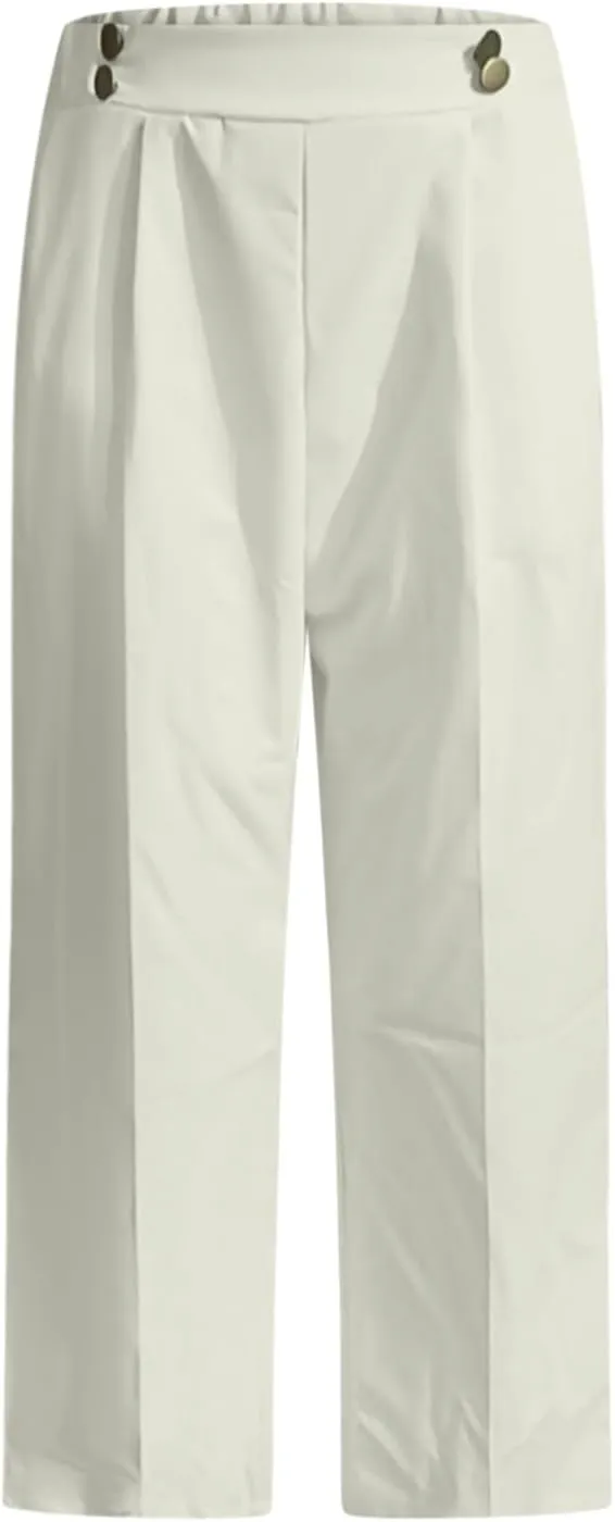 Women's Comfy High Waisted Wide Leg Pants Business Casual Elastic Waist Loose Trendy Solid Color Trousers with Pockets