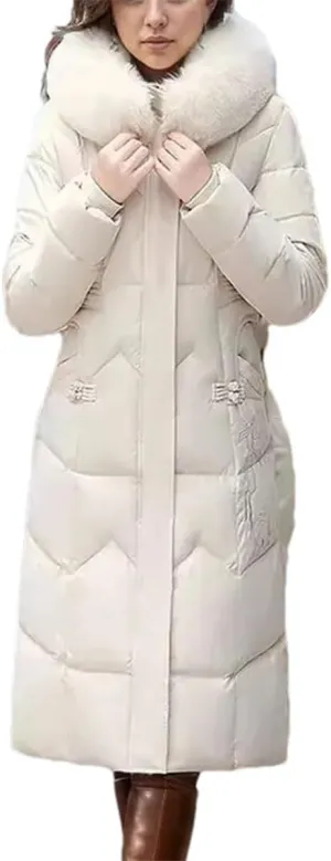 Women's Cotton Jacket Winter Long Thicken Fur Collor Parka Coats Hooded Slimming Padded Jacket