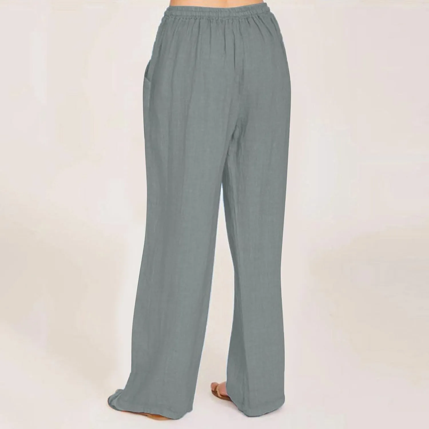 Women's Cotton Linen Pants Wide Leg High Waisted Lounge Trousers Drawstring Casual Loose Palazzo Pants with Pockets
