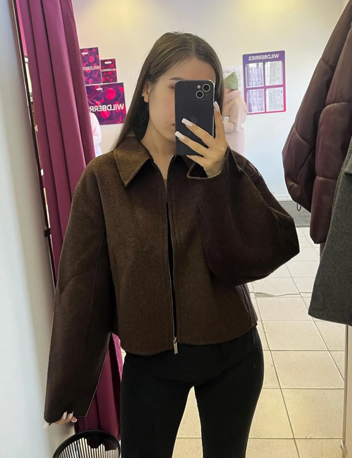 Womens Cropped Wool Jacket Warm Winter Fleece Bomber Jacket Zip Up Short Pea Coats with Pockets