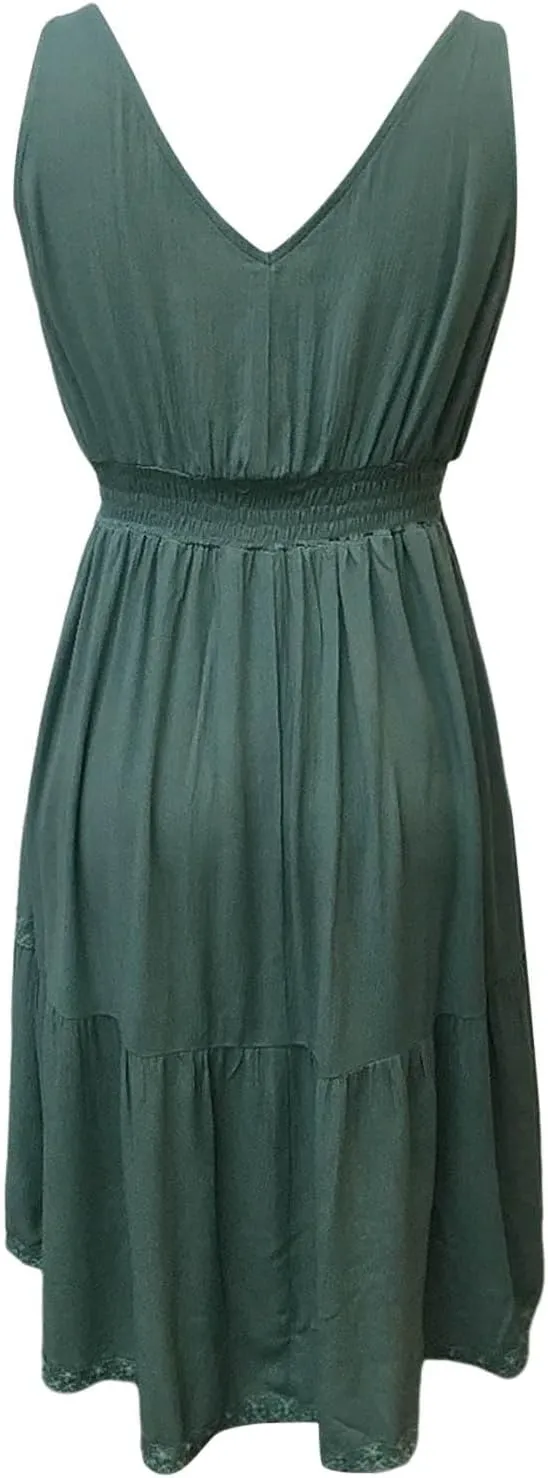Womens Dresses V Neck Mini Floral Spaghetti Strap Boho Sundress Summer 2025 Tie Knot Front Flowy Pleated Swing Dress