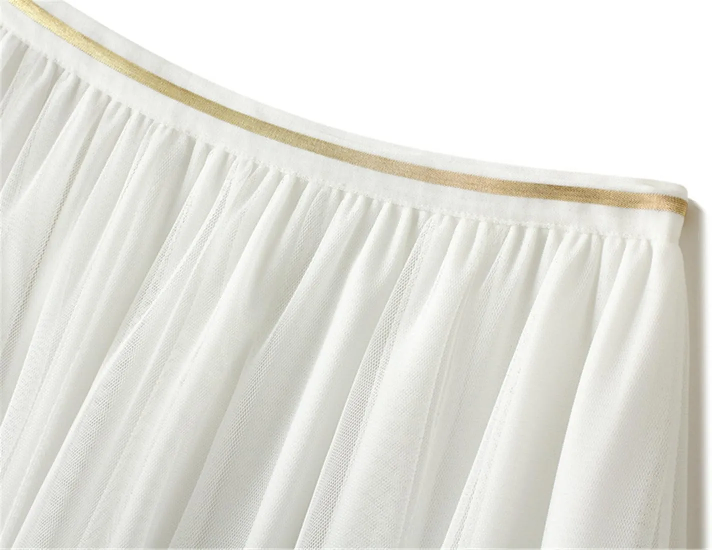 Women's Elastic Waist Ruffle Pleated Midi Skirt Solid Tutu Tulle Skirts