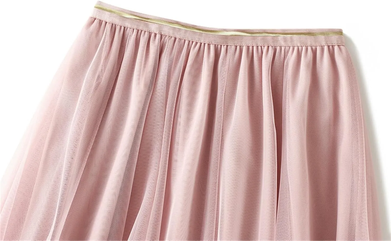 Women's Elastic Waist Ruffle Pleated Midi Skirt Solid Tutu Tulle Skirts