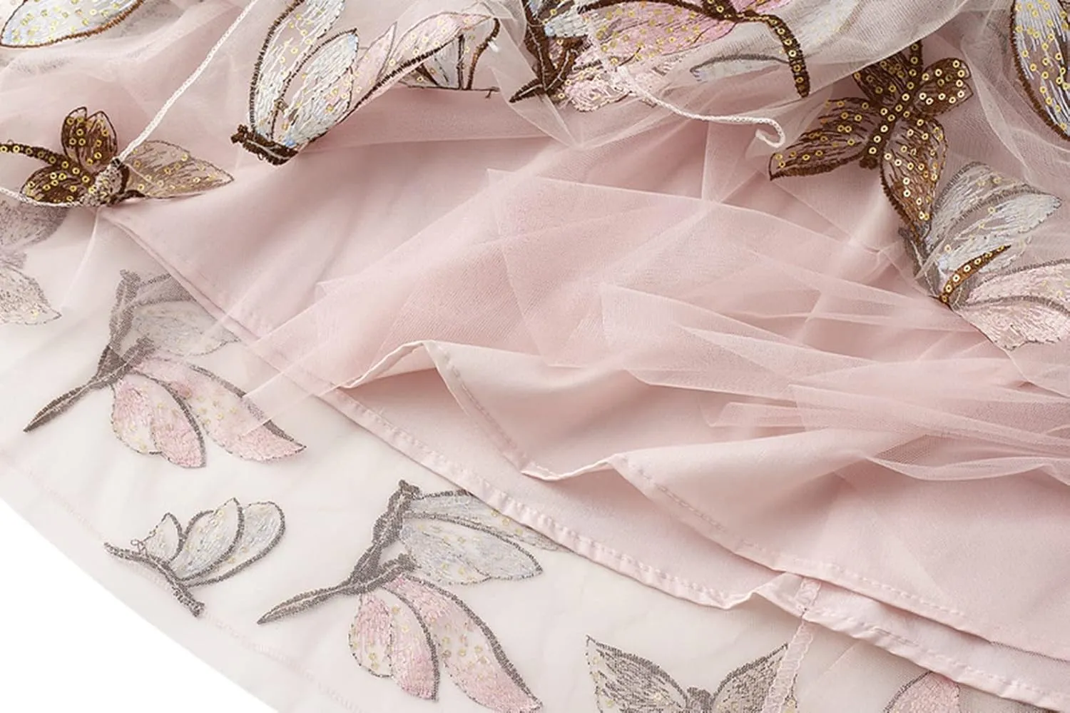 Women's Embroidery Tutu Tulle Skirt, Elastic Waist Layered Skirt Floral Print Mesh Pleated Skirt
