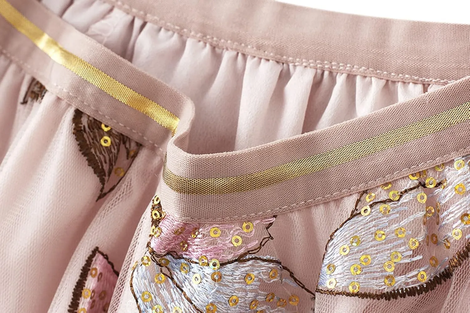 Women's Embroidery Tutu Tulle Skirt, Elastic Waist Layered Skirt Floral Print Mesh Pleated Skirt