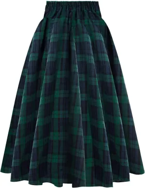 Womens Fashion Casual Plaid Skirt Vintage A Line Skirts Vintage Athletic Skirt Plaid High Waist Plus Size Midi Pleated Skirt