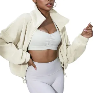Women's Fleece Jacket Coats Long Sleeve Crop Jacket Workout Winter Coat Fall Clothes