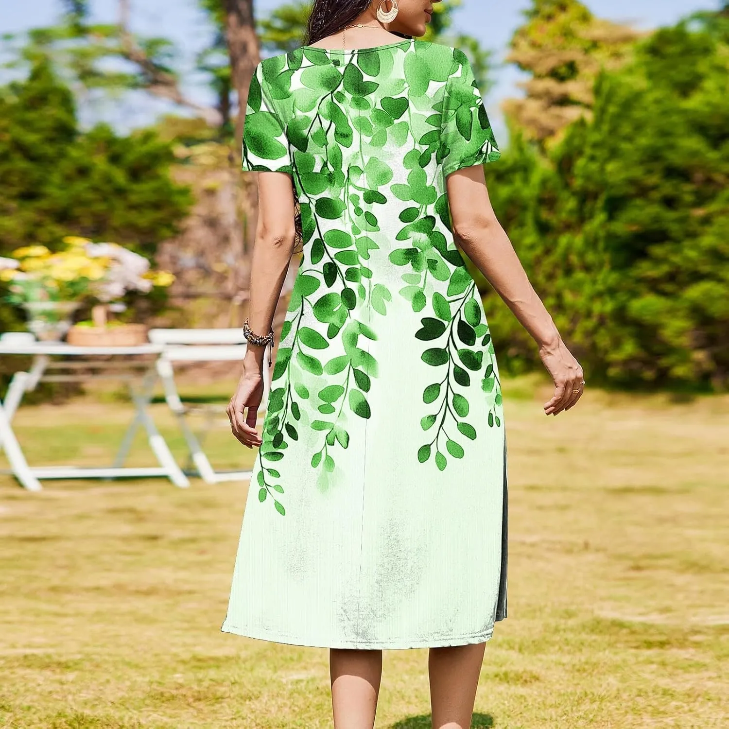 Women's Floral Print Casual Midi Short Sleeve Summer Sundress with Pockets for Beach Party and Daily Wear