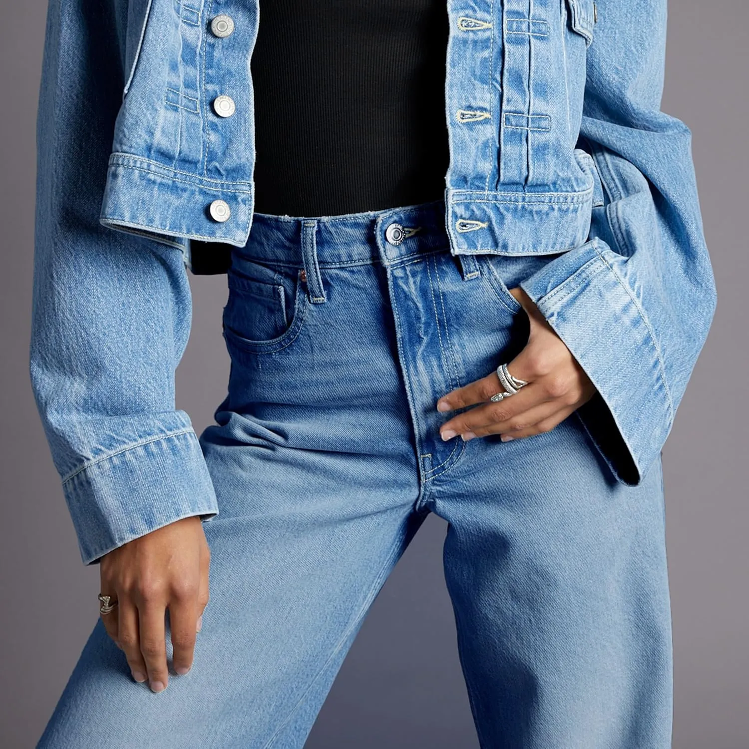 Women's High Rise Loose Straight Jeans Wide Legs Pants
