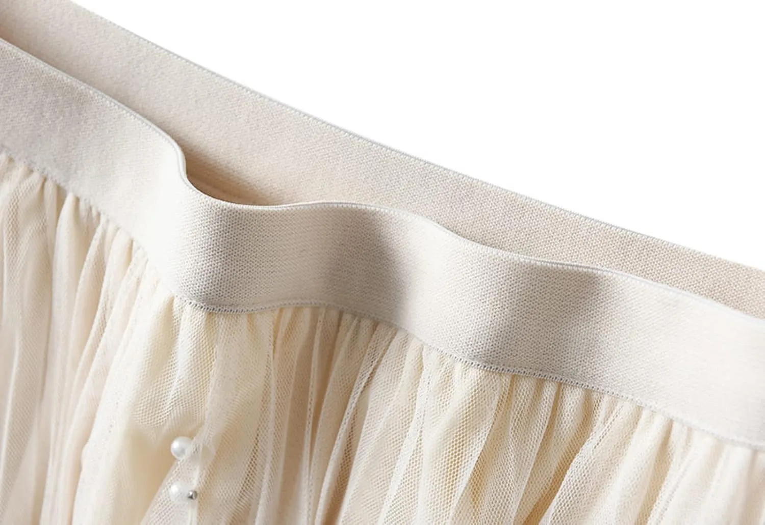 Women's High Waist Elastic Elegant Mesh Tulle Flowy Tea Length Pleated Maxi Skirt