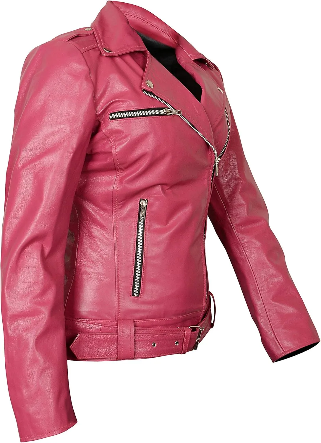 Women's Hot Pink Leather Jacket - Casual Fashion Cute Pink Lambskin Leather Jacket for Women