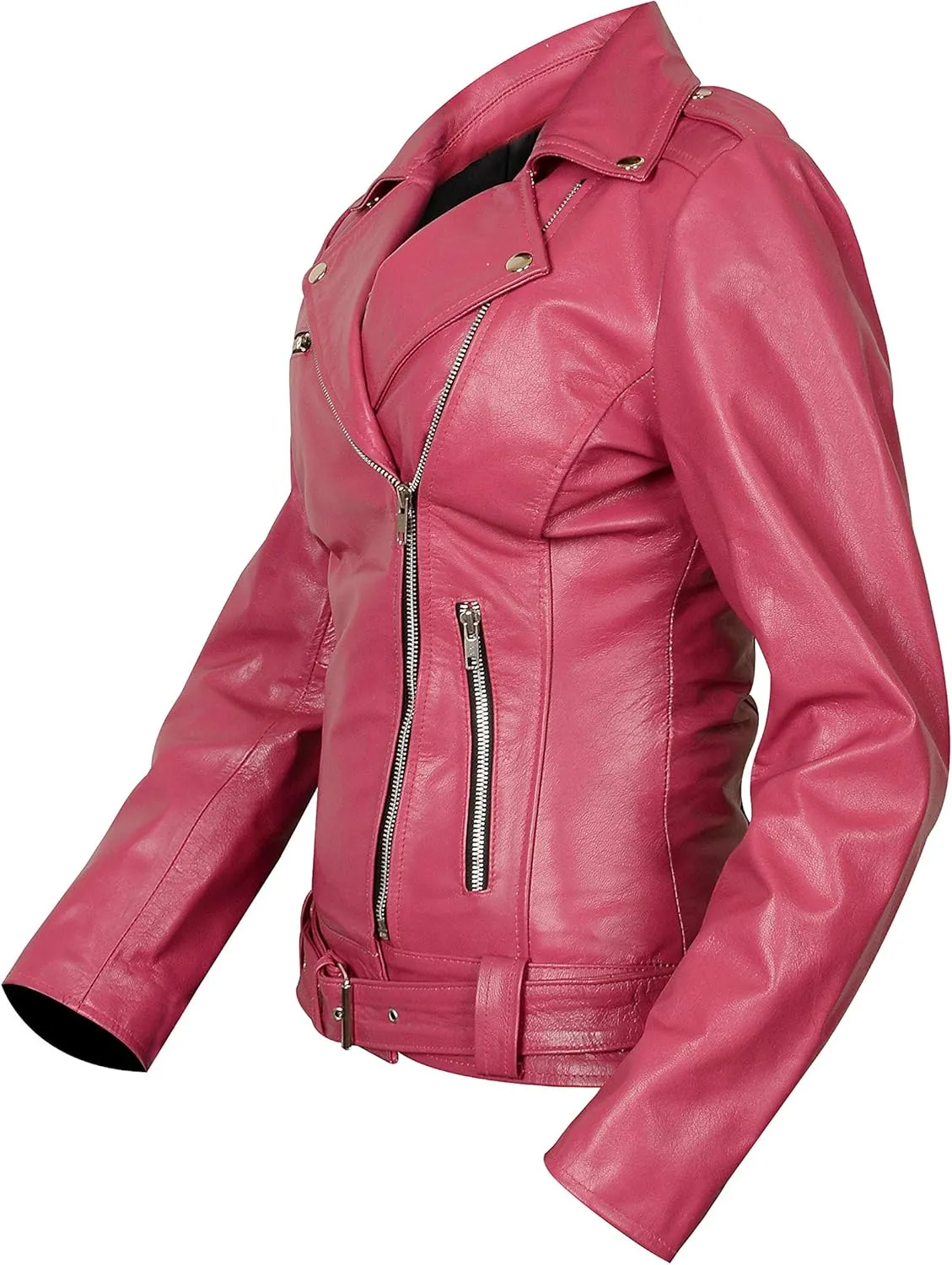 Women's Hot Pink Leather Jacket - Casual Fashion Cute Pink Lambskin Leather Jacket for Women