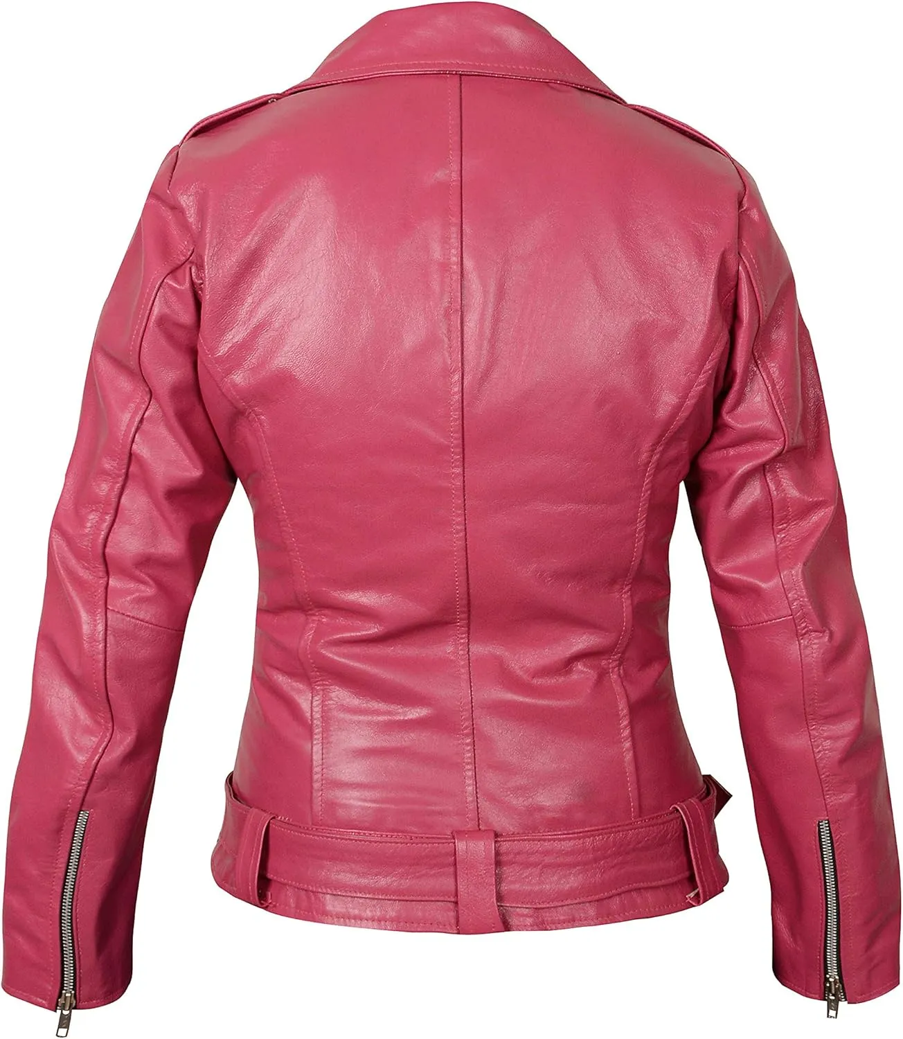Women's Hot Pink Leather Jacket - Casual Fashion Cute Pink Lambskin Leather Jacket for Women