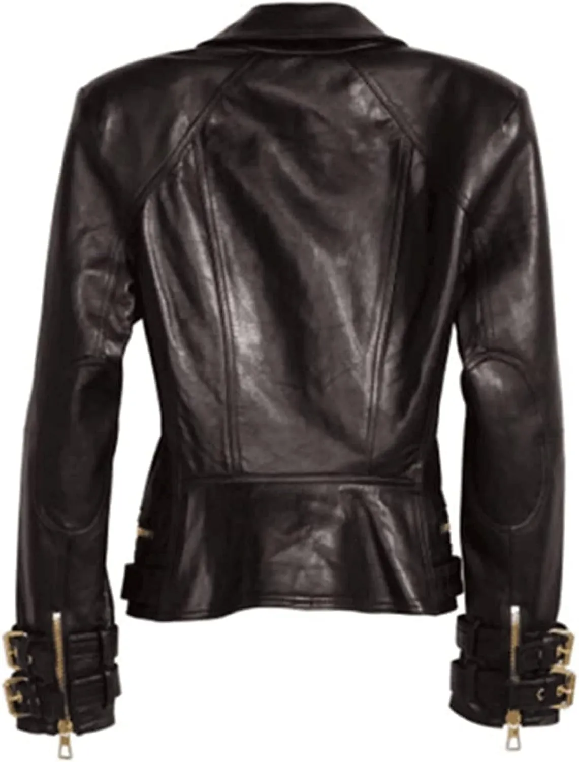 Womens Lambskin Leather Jacket Stylish Brando Style Biker Racer Motorcycle Asymmetrical Black Real Leather Jacket