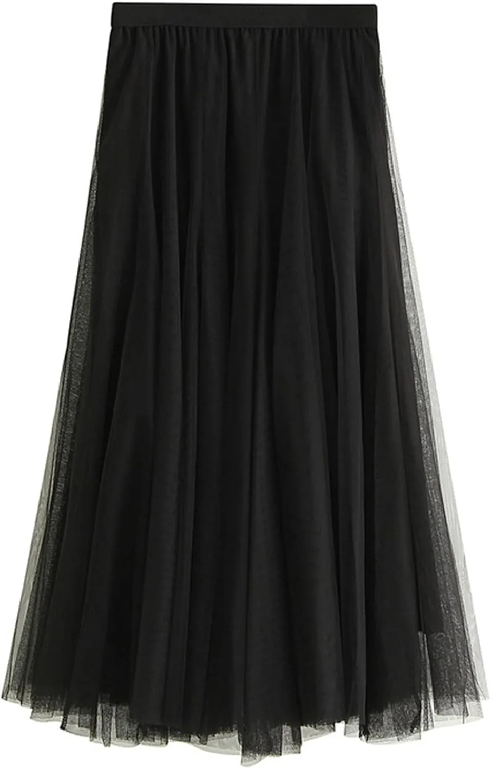 Women's Layered Maxi Skirt, Elastic Waist A Line Tutu Tulle Skirt Pleated Petticoat