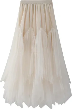 Women's Layered Midi Skirt,Fairy Elastic Waist A Line Tutu Tulle Skirt Princess Petticoat
