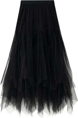 Women's Layered Midi Skirt,Fairy Elastic Waist A Line Tutu Tulle Skirt Princess Petticoat