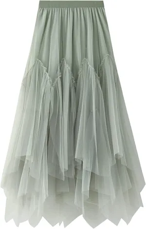 Women's Layered Midi Skirt,Fairy Elastic Waist A Line Tutu Tulle Skirt Princess Petticoat