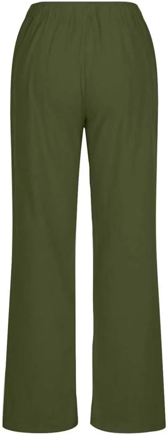Womens Linen Blend Summer Cropped Pant Trousers Elastic Waisted Ankle Length Slim Fit Trousers Vacation