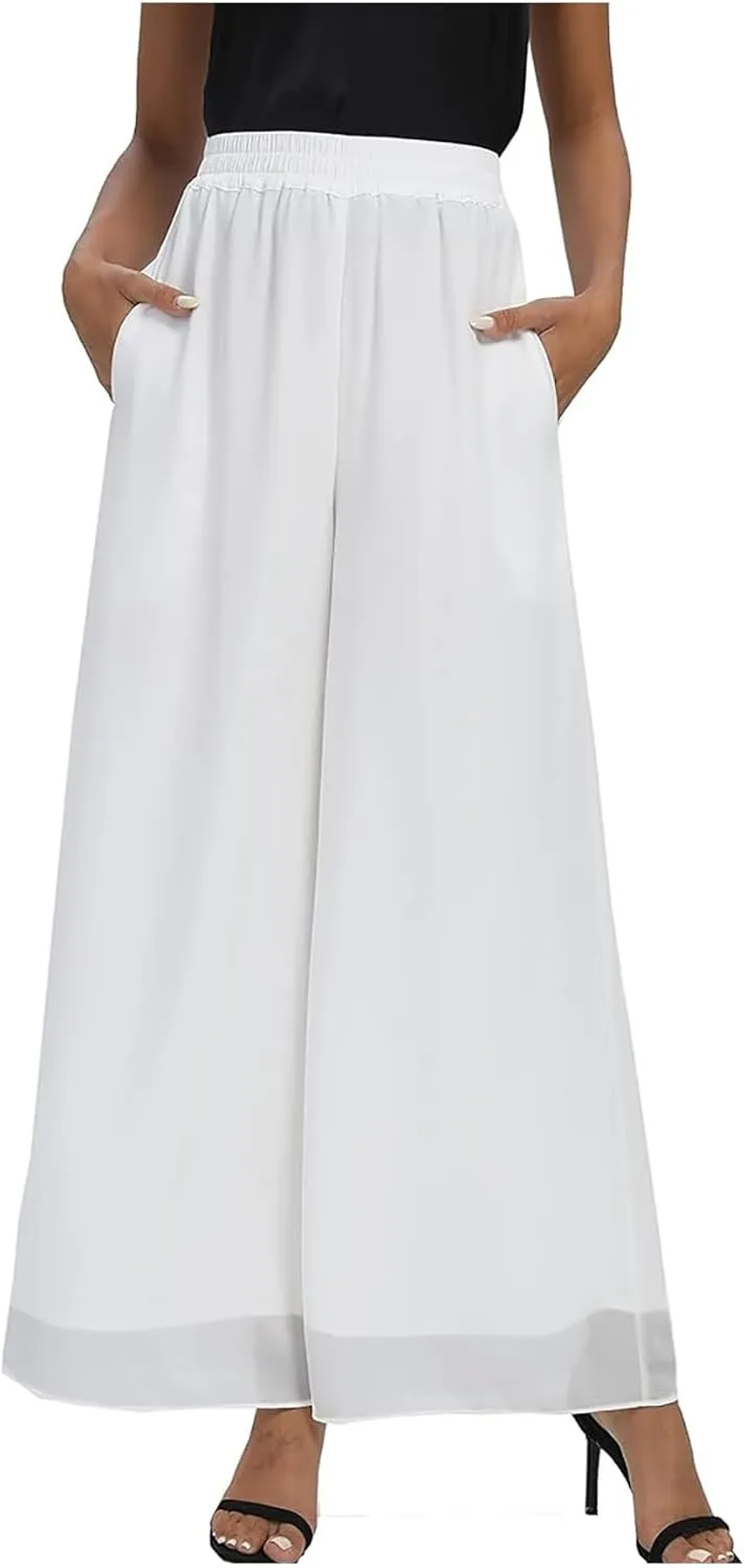 Women's Linen Blend Summer Floral Pants Low Waist Wide Leg Plus Size Pant Trousers Travel